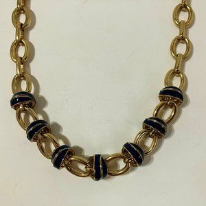 Nautical Choker Necklace Link Chain Enamel Knot Gold Tone Metal Lighthouse Tag